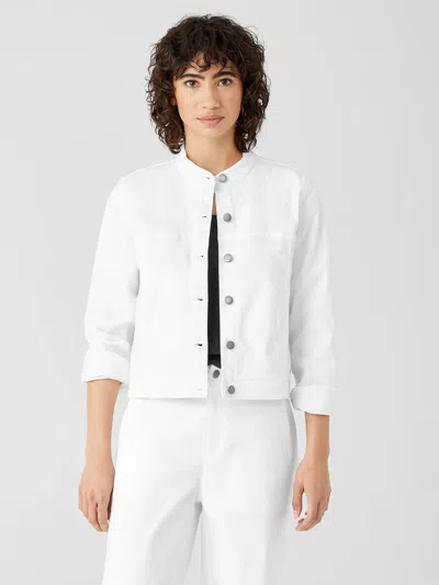 Eileen Fisher Organic Cotton Denim Stand Collar Jacket In White