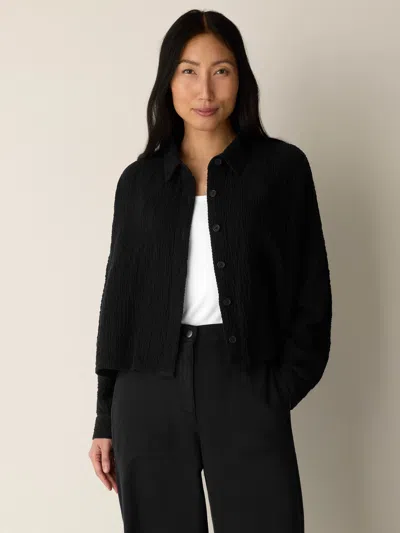 Eileen Fisher Organic Cotton Doubleweave Classic Collar Jacket In Black