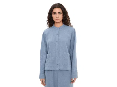 Eileen Fisher Organic Cotton Doubleweave Mandarin Collar Jacket In Blue