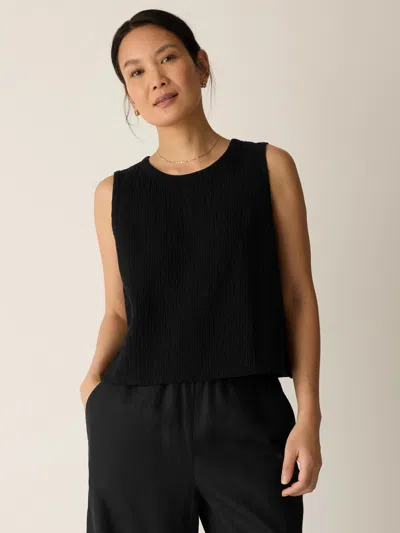 Eileen Fisher Organic Cotton Doubleweave Round Neck Tank In Black