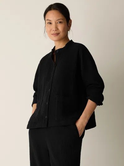 Eileen Fisher Organic Cotton Doubleweave Shirt Jacket In Black