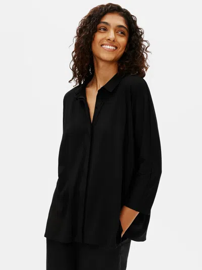 Eileen Fisher Organic Cotton Easy Jersey 3/4-sleeve Shirt In Black