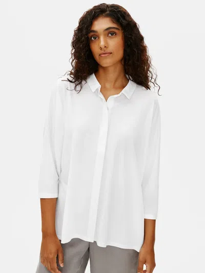 Eileen Fisher Organic Cotton Easy Jersey 3/4-sleeve Shirt In White