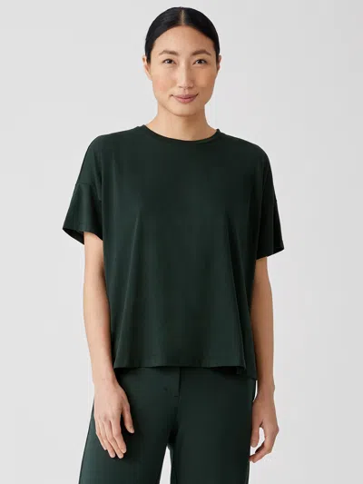 Eileen Fisher Organic Cotton Easy Jersey Crew Neck Tee In Green