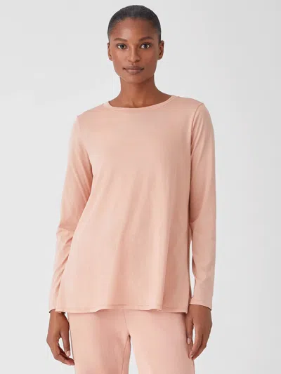 Eileen Fisher Organic Cotton Easy Jersey Crew Neck Top In Pink