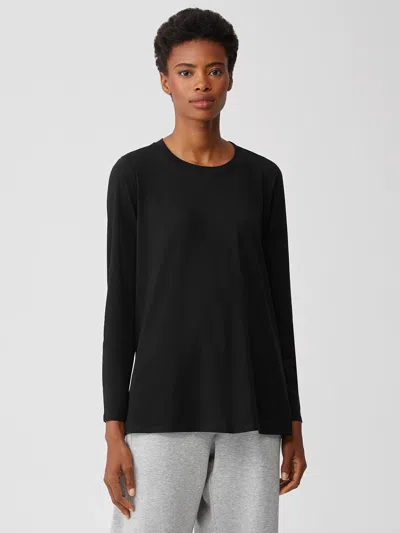 Eileen Fisher Organic Cotton Easy Jersey Crew Neck Top In Black