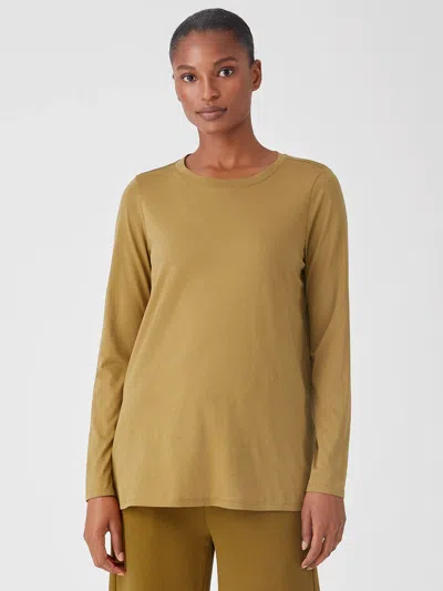 Eileen Fisher Organic Cotton Easy Jersey Crew Neck Top In Brown