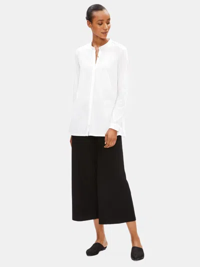 Eileen Fisher Organic Cotton Easy Jersey Mandarin Collar Shirt In White