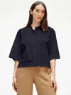 Eileen Fisher Organic Cotton Elbow-sleeve Shirt In Black