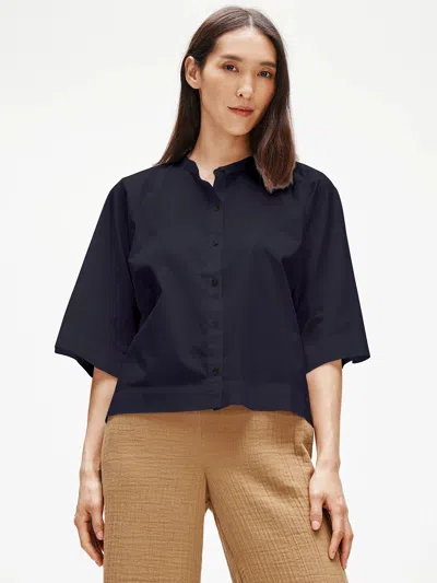 Eileen Fisher Organic Cotton Elbow-sleeve Shirt In Black