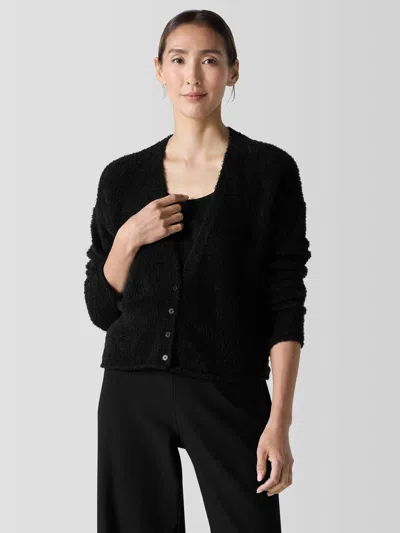 Eileen Fisher Organic Cotton Eyelash Cardigan In Black