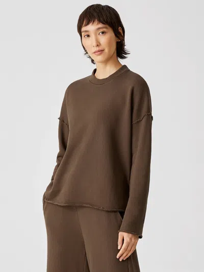 Eileen Fisher Organic Cotton French Terry Box-top In Brown