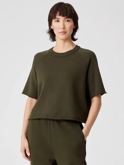 Eileen Fisher Organic Cotton French Terry Box-top In Green