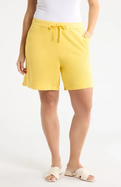 Eileen Fisher Organic Cotton Drawstring Walking Shorts In Yellow