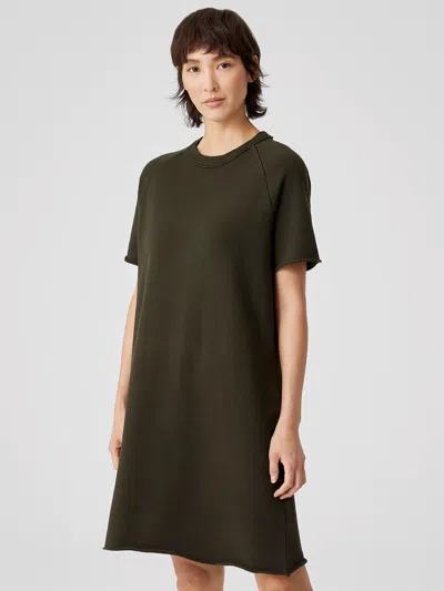 Eileen Fisher Organic Cotton French Terry Dress In Green
