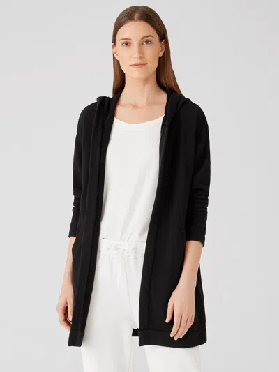 Eileen Fisher Organic Cotton French Terry Hooded Jacket In Black