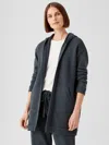 Eileen Fisher Organic Cotton French Terry Hooded Jacket In Blue