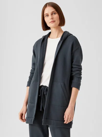 Eileen Fisher Organic Cotton French Terry Hooded Jacket In Blue