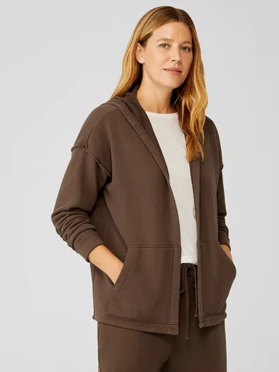 Eileen Fisher Organic Cotton French Terry Hooded Jacket In Brown