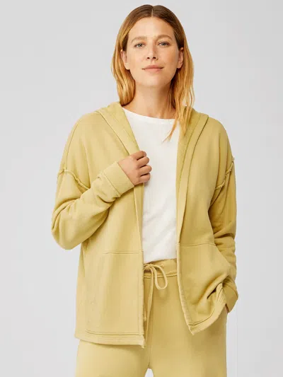 Eileen Fisher Organic Cotton French Terry Hooded Jacket In Yellow