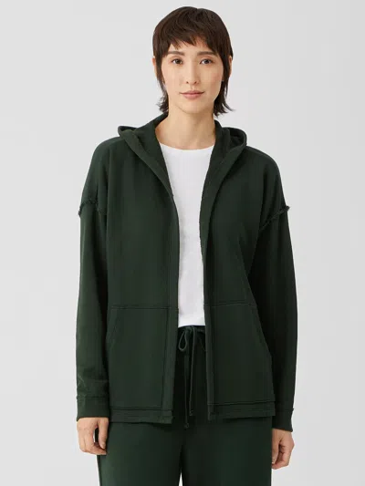 Eileen Fisher Organic Cotton French Terry Hooded Jacket In Green