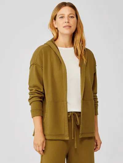Eileen Fisher Organic Cotton French Terry Hooded Jacket In Brown