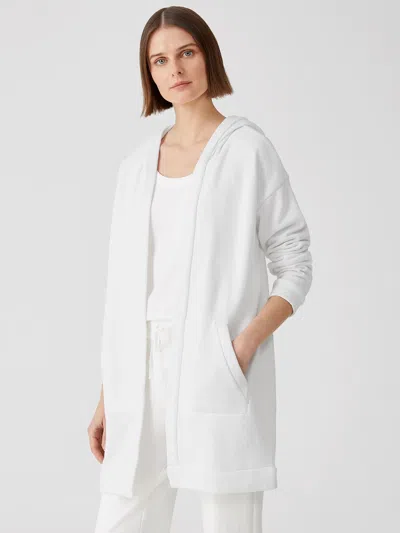Eileen Fisher Organic Cotton French Terry Hooded Jacket In White