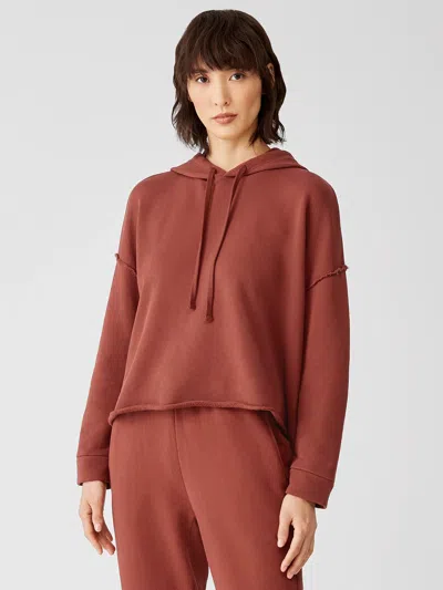 Eileen Fisher Organic Cotton French Terry Hooded Top In Pink