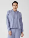 Eileen Fisher Organic Cotton French Terry Hooded Top In Blue