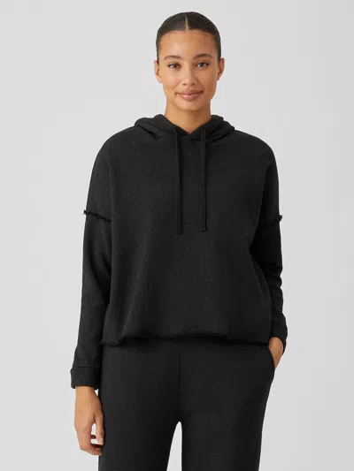 Eileen Fisher Organic Cotton French Terry Hooded Top In Black