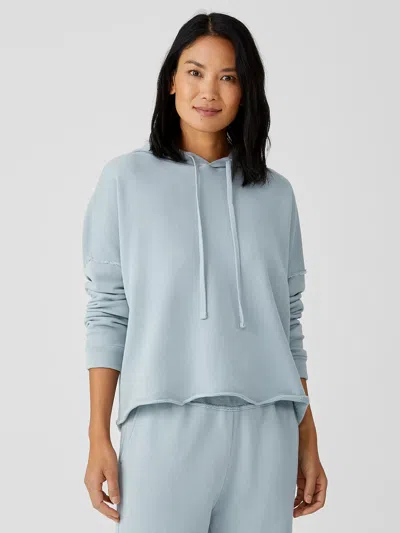 Eileen Fisher Organic Cotton French Terry Hooded Top In Blue