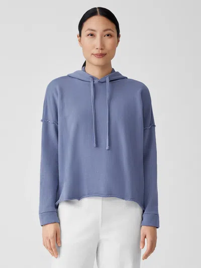 Eileen Fisher Organic Cotton French Terry Hooded Top In Blue