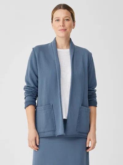 Eileen Fisher Organic Cotton French Terry Shawl Collar Jacket In Blue