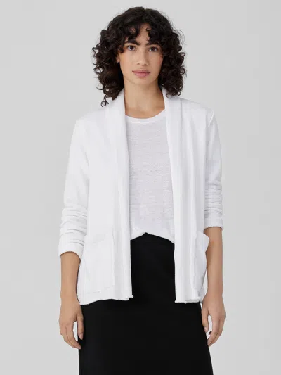 Eileen Fisher Organic Cotton French Terry Shawl Collar Jacket In White