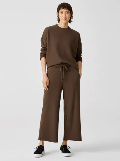 Eileen Fisher Organic Cotton French Terry Wide-leg Pant In Brown