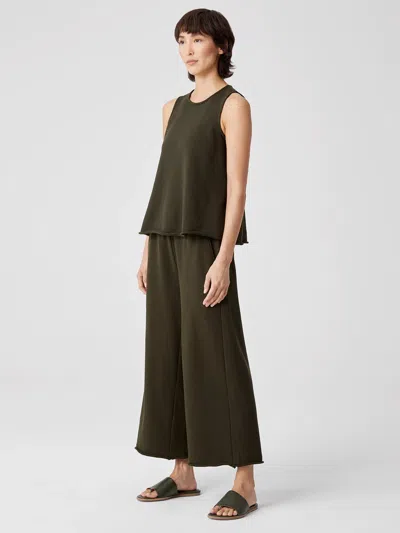 Eileen Fisher Organic Cotton French Terry Wide-leg Pant In Green