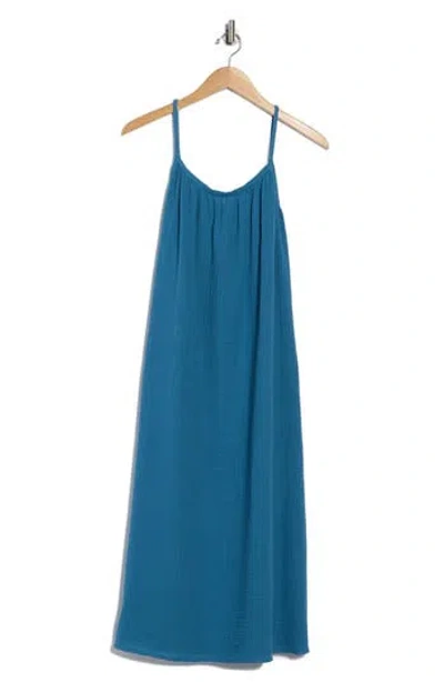 Eileen Fisher Organic Cotton Gauze Cami Maxi Dress In Blue