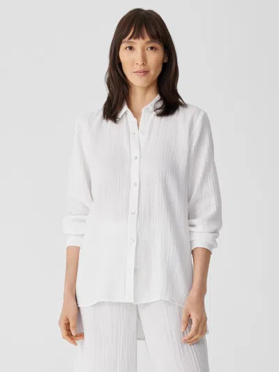 Eileen Fisher Organic Cotton Gauze Classic Collar Shirt In White