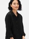 Eileen Fisher Organic Cotton Gauze Classic Collar Shirt In Black