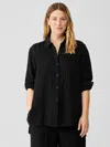 Eileen Fisher Organic Cotton Gauze Classic Collar Shirt In Black