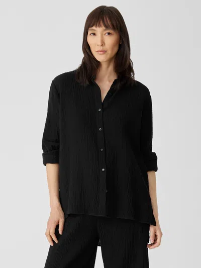 Eileen Fisher Organic Cotton Gauze Classic Collar Shirt In Black