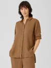 Eileen Fisher Organic Cotton Gauze Classic Collar Shirt In Brown