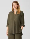 Eileen Fisher Organic Cotton Gauze Classic Collar Shirt In Green