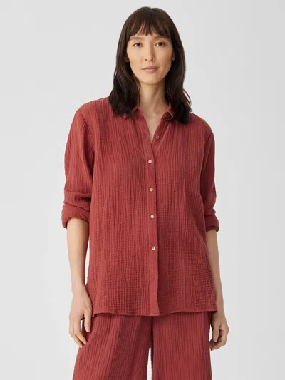 Eileen Fisher Organic Cotton Gauze Classic Collar Shirt In Pink