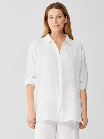 Eileen Fisher Organic Cotton Gauze Classic Collar Shirt In White