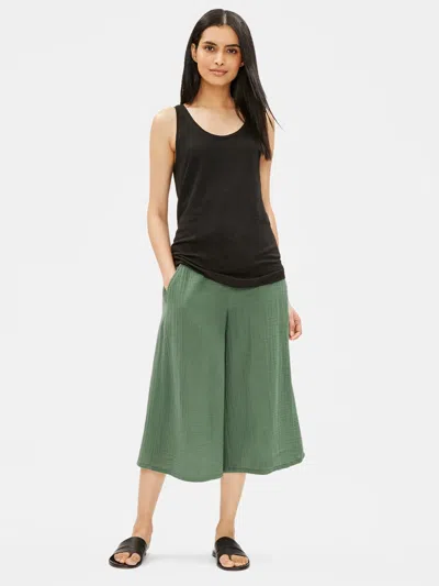 Eileen Fisher Organic Cotton Gauze Culotte Pant In Green