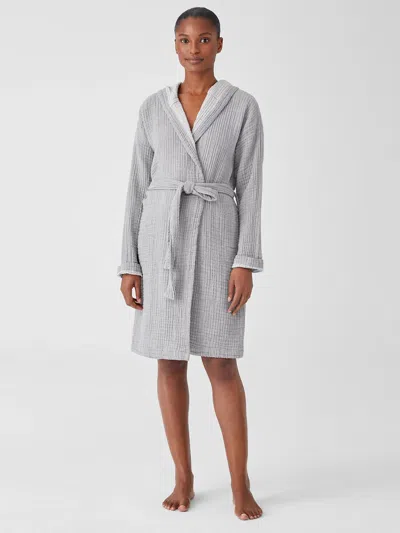 Eileen Fisher Organic Cotton Gauze Hooded Robe In Gray