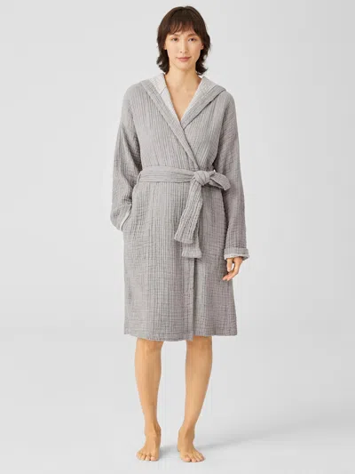 Eileen Fisher Organic Cotton Gauze Hooded Robe In Gray