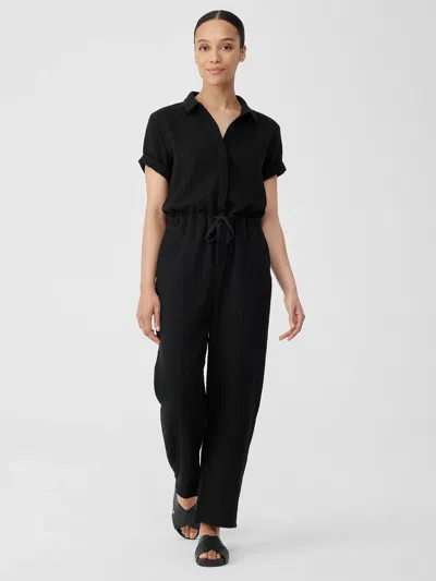 Eileen Fisher Organic Cotton Gauze Jumpsuit In Black