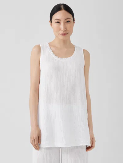 Eileen Fisher Organic Cotton Gauze Scoop Neck Tank In White